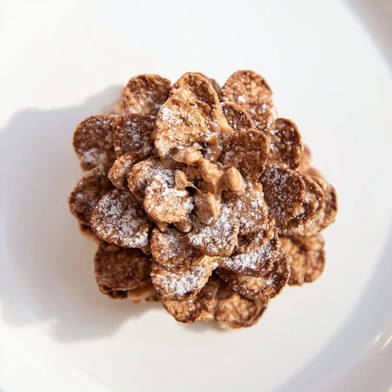 These festive pinecone-shaped nut butter snacks coated with crunchy cereal, perfect for winter snacking.