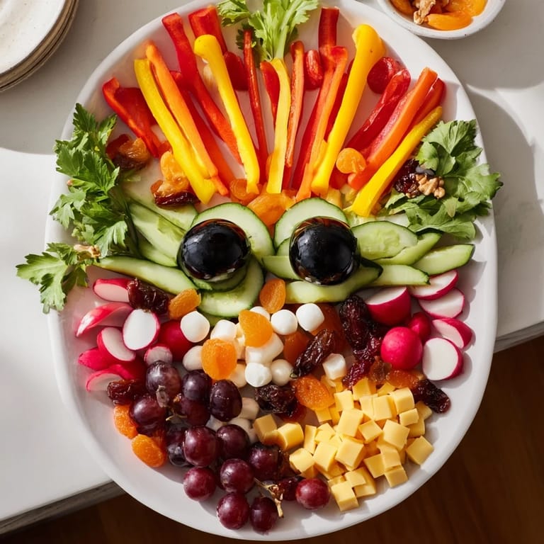 Artistic arrangement of The Masquerade Mask appetizer; includes cheese, fruits, and fresh herbs to enjoy.