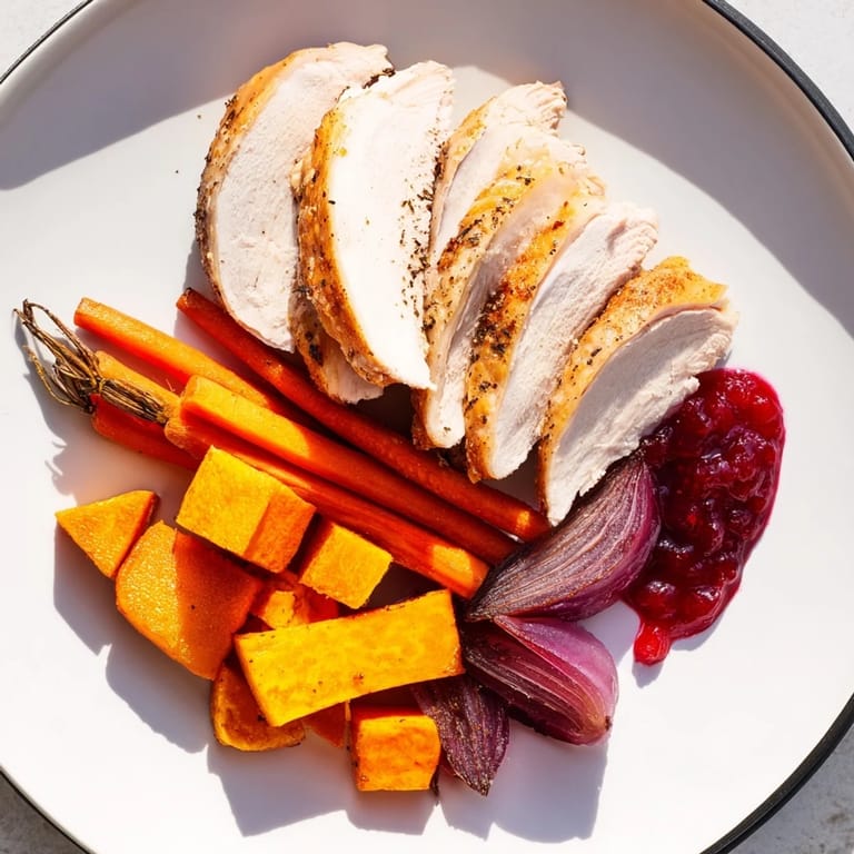 Imagine a Harvest Turkey Platter with succulent turkey breast alongside roasted sweet potatoes, a seasonal feast!