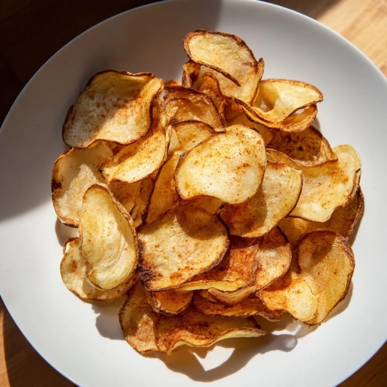 Enjoy a batch of delicious air-fryer potato chips, seasoned with salt and pepper for a simple, tasty treat.