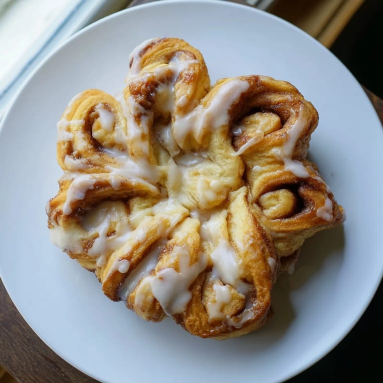 Imagine a warm Cinnamon Roll Pull-Apart Snowflake, soft dough layers twisted with cinnamon sugar and glazed.