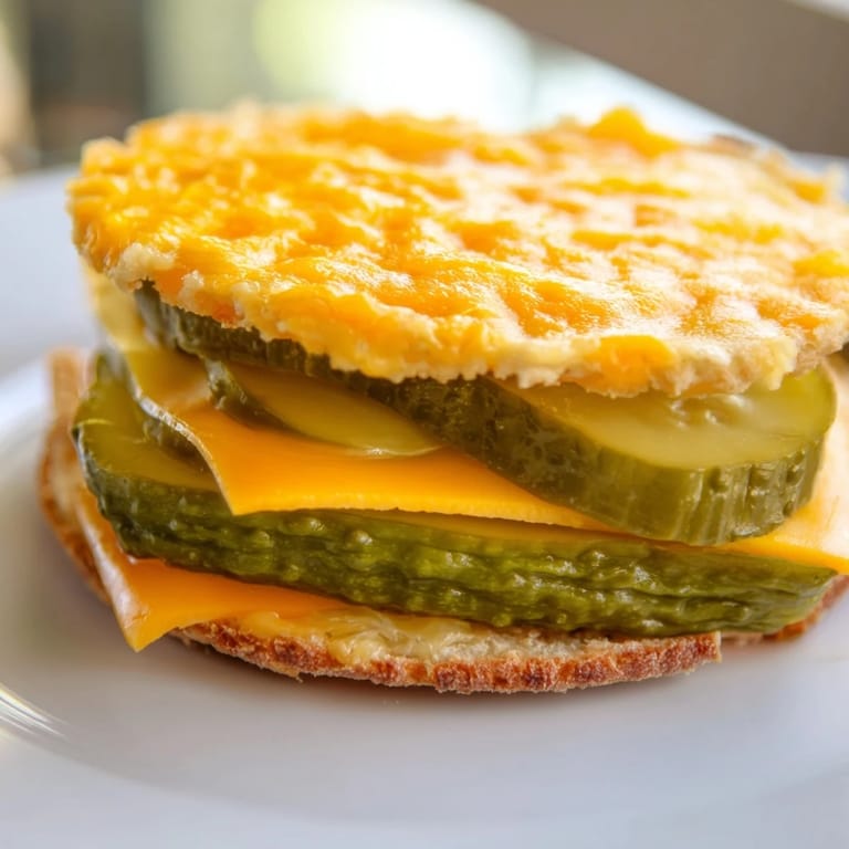 Crispy-edged Pickle Bread Sandwich: a low-carb treat with melted cheddar, perfect for lunch.