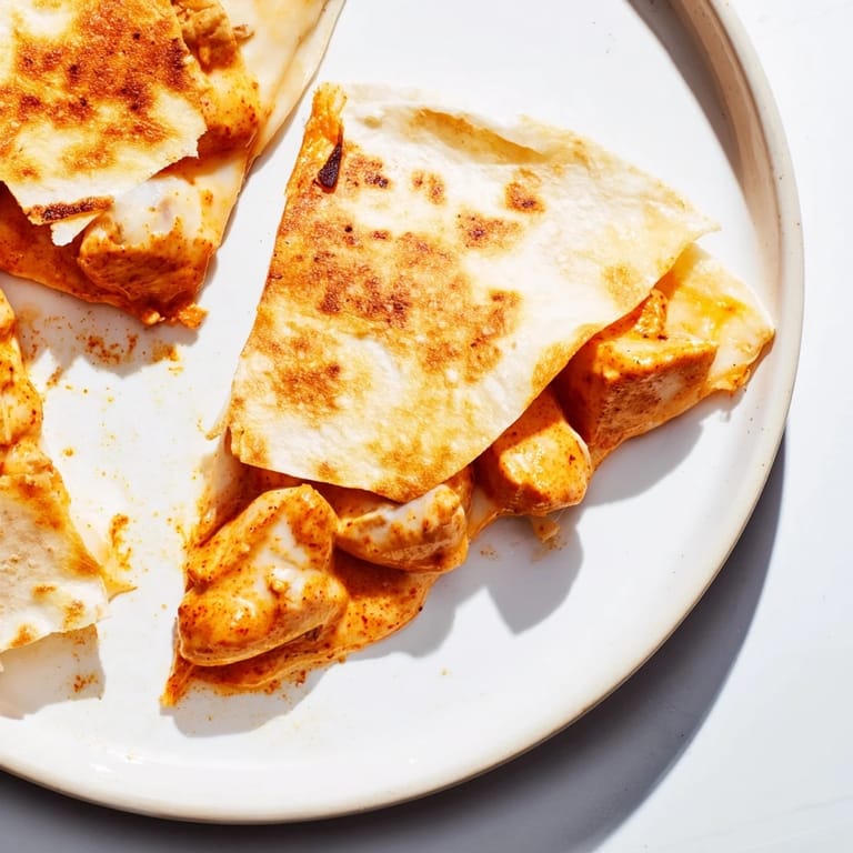 Warm, cheesy Butter Chicken Quesadillas, a fusion of Indian flavors and Mexican comfort food.