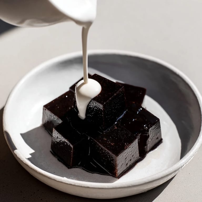 Elegant serving of coffee jelly dessert, a light and creamy Japanese-inspired indulgence.