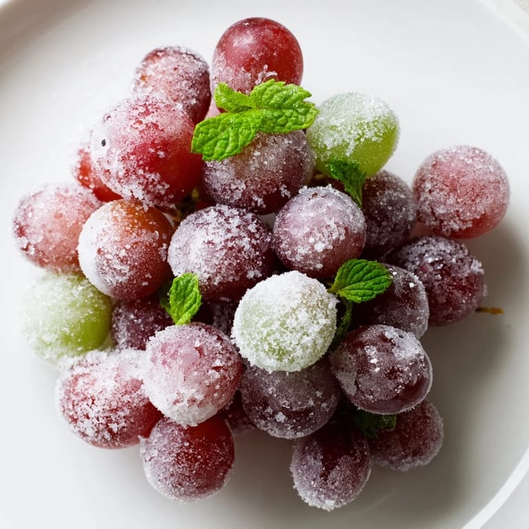 Sweet and simple chilled frozen grapes ready to enjoy, a vegan snack you'll love.