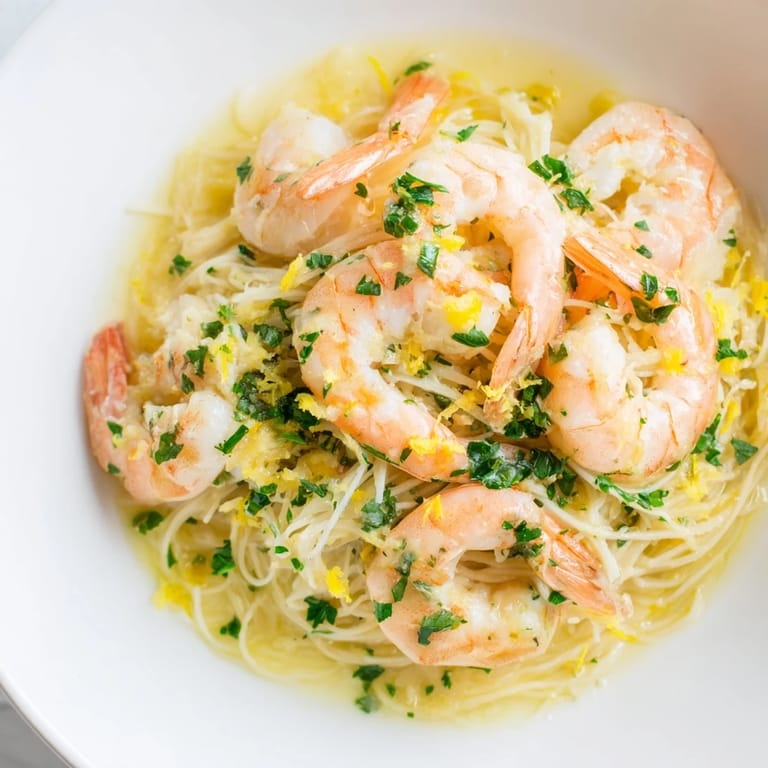 Perfectly cooked pasta coated in a light, vibrant sauce with juicy shrimp and a bright citrus aroma.  