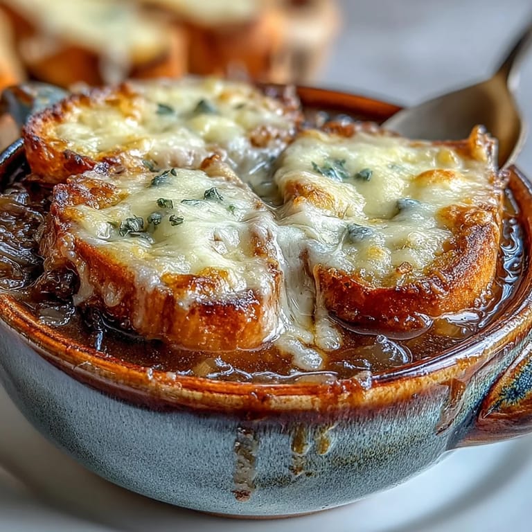 This classic French bistro soup features deeply caramelized onions, leeks, and shallots swimming in a rich beef broth.
