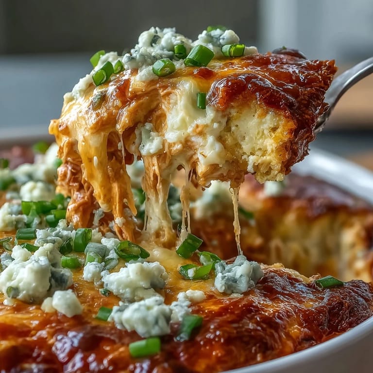 Spicy Buffalo Chicken Dip paired with crisp tortilla chips and garnished with fresh green onions.