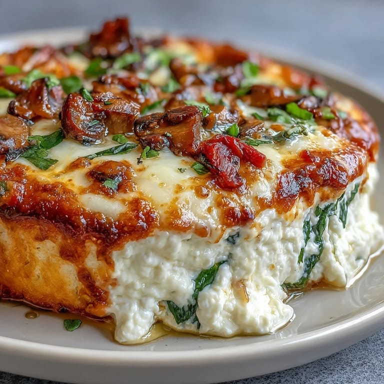 Low-carb Cottage Cheese Pizza Bowl layered with creamy cottage cheese, sautéed veggies, and bubbly mozzarella, perfect for a vegetarian dinner.