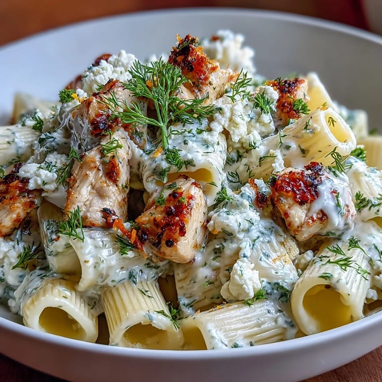 Close-up on Creamy Lemon Feta Chicken Pasta twirled on a fork, highlighting the rich, lemony sauce.
