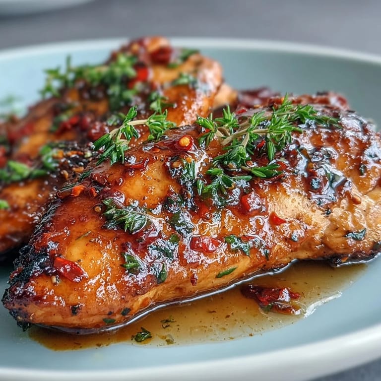 Juicy baked chicken in a sweet and spicy maple sriracha glaze, paired with fragrant jasmine coconut rice for a satisfying meal.  