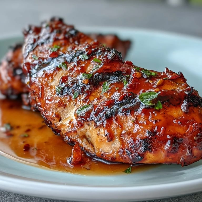 Tender chicken coated in bold maple and sriracha marinade, plated over rich coconut rice with a sprinkle of chopped herbs.