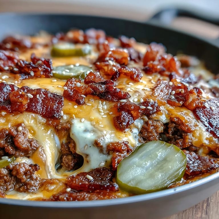 Hearty one-pan keto meal featuring ground beef, sugar-free BBQ sauce, and gooey cheese in a skillet.  