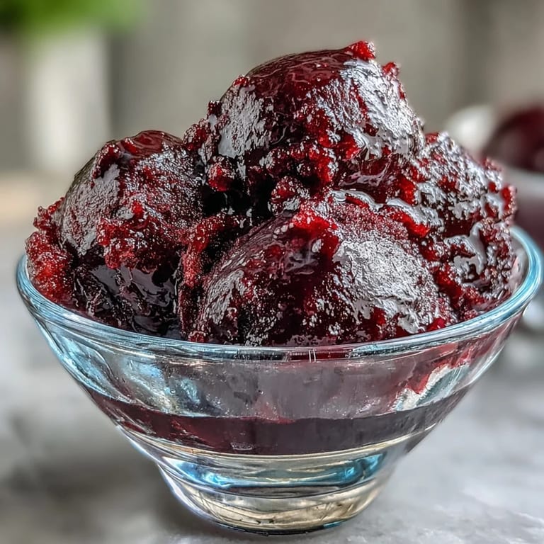 Silky smooth black currant sorbet infused with botanical gin, served in a crystal coupe with a twist of lemon zest.  
