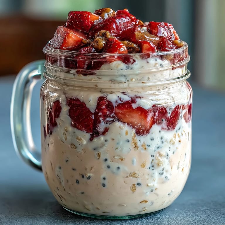 Make-ahead strawberry protein oats featuring juicy berries, creamy oats, and a hint of lemon zest.