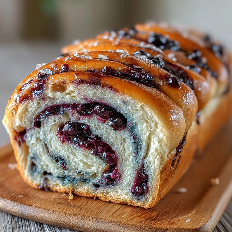 Bright and tangy lemon blueberry sourdough loaf featuring swirls of fresh berries and citrus zest, baked to golden perfection.  