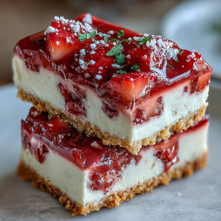 Bright pink strawberry lemonade bars with a golden shortbread base, dusted with powdered sugar for a sweet and tangy treat.