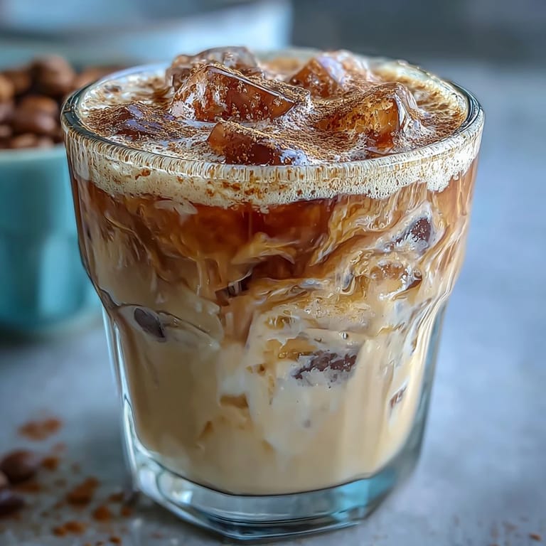 Iced brown sugar oat milk shaken espresso with caramel notes and smooth texture.