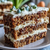 A festive Easter dessert table featuring carrot cake, pavlova, and lemon tart, perfect for spring celebrations.